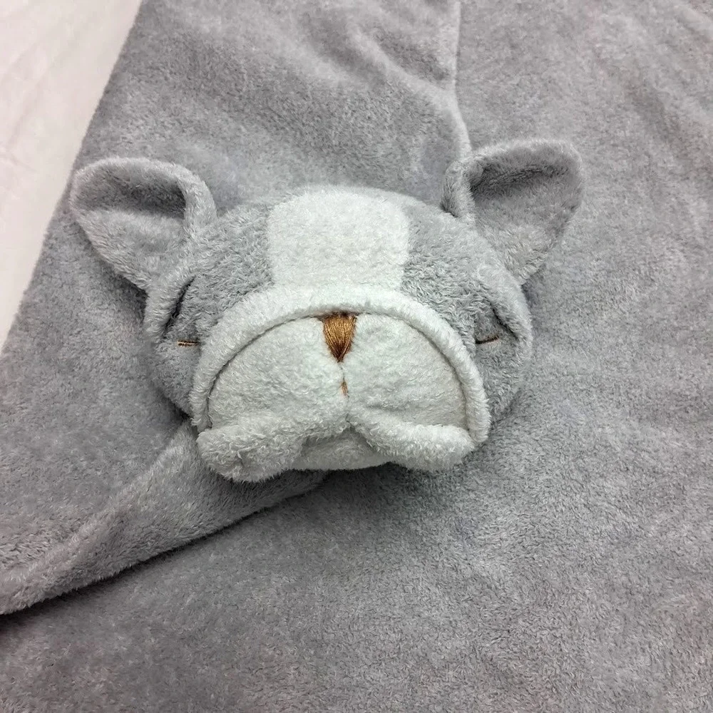 Angel Dear Gray Bulldog Baby Security Blanket Lovey BIG 26x26 Soft Unisex EUC
